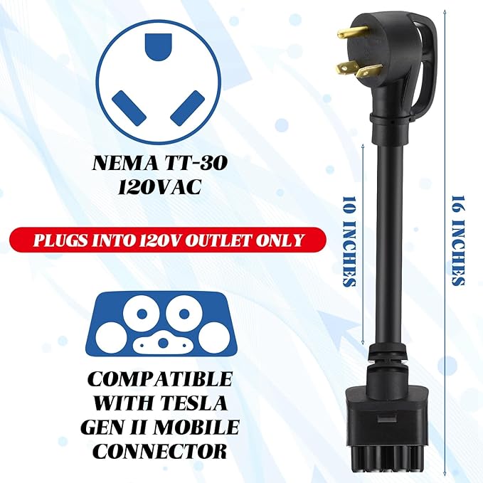 Relaxweex 16" Adapter Compatible with Tesla Gen 2 Mobile Portable Charger Connect Mobile Charger to Handle(not Compatible with Pre-2018 Model S/x Vehicles)(Tt-30p)