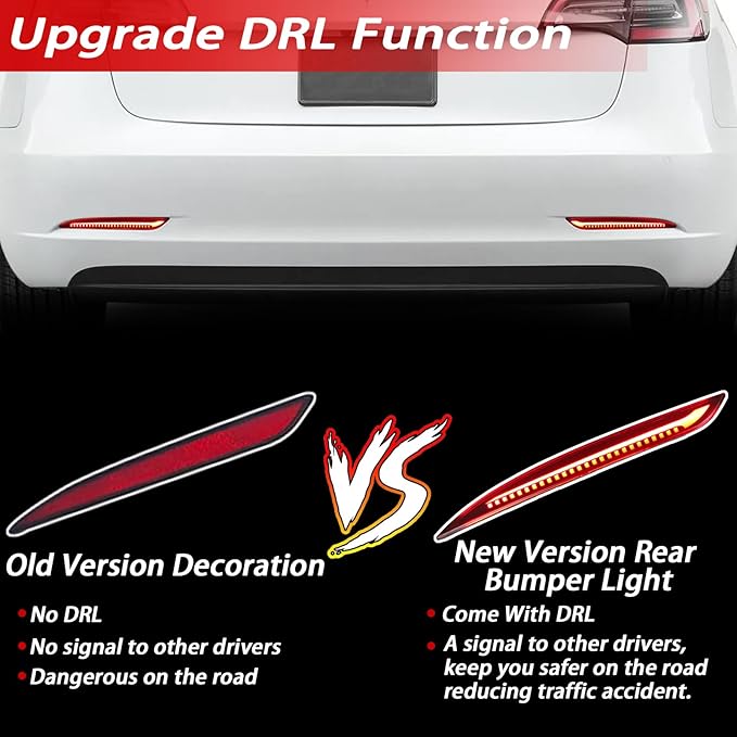 Red housing LED Rear Bumper Reflector Lights for Tesla Model 3 2017-2023 Functions as DRL Brake Light with Sequential turn signal Fog Lamps Accessories (Red Style)