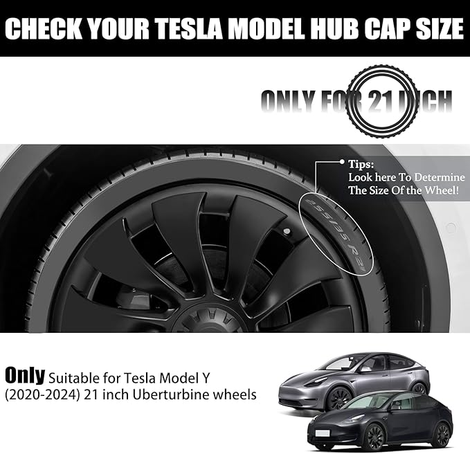 Wheel Rim Protect for Tesla Model Y 21" (2020-2024), Easy-Install Hubcaps Wheel Cover, Scratch-Resistant Car Tire Trim Rings, Stylish Design for Induction Wheels, Matte Black 4Pcs Model Y Accessories