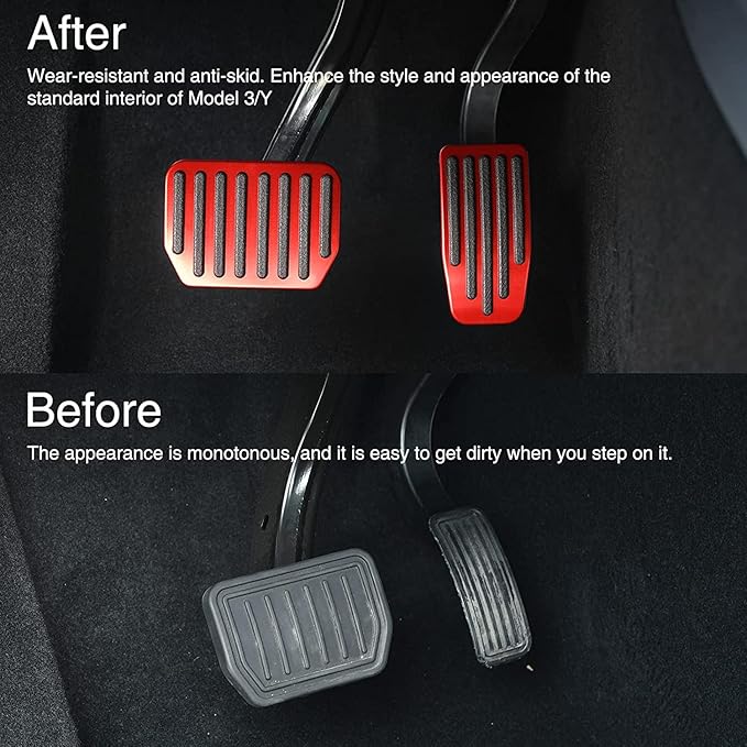 Foot Pedal Pads Set for Tesla Model 3 Model Y, Non-Slip Performance Aluminum Car Accessories Brake & Accelerator Pedal Covers for Model 3/Y (Red)