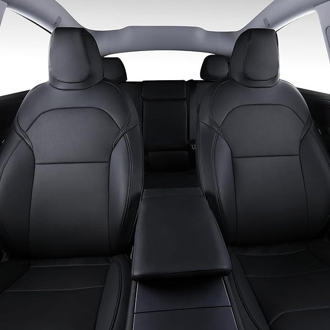 Custom Fit Seat Covers for 2025 2026 Tesla Model Y Juniper (5-Seater) - Ventilated Seats & Rear Screen Compatible - Nappa Leather Full Set Car Seat Protectors (Black, Model Y 2025)