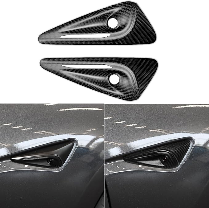 for Tesla Model 3/Y HW4.0 Side Camera Cover Full Protection Dry Carbon Fiber Vehicle Molding for 2025 2026 Model 3/Y Highland Juniper Accessories Car Turn Signal Exterior Trim 2PCs, Matte, not ABS