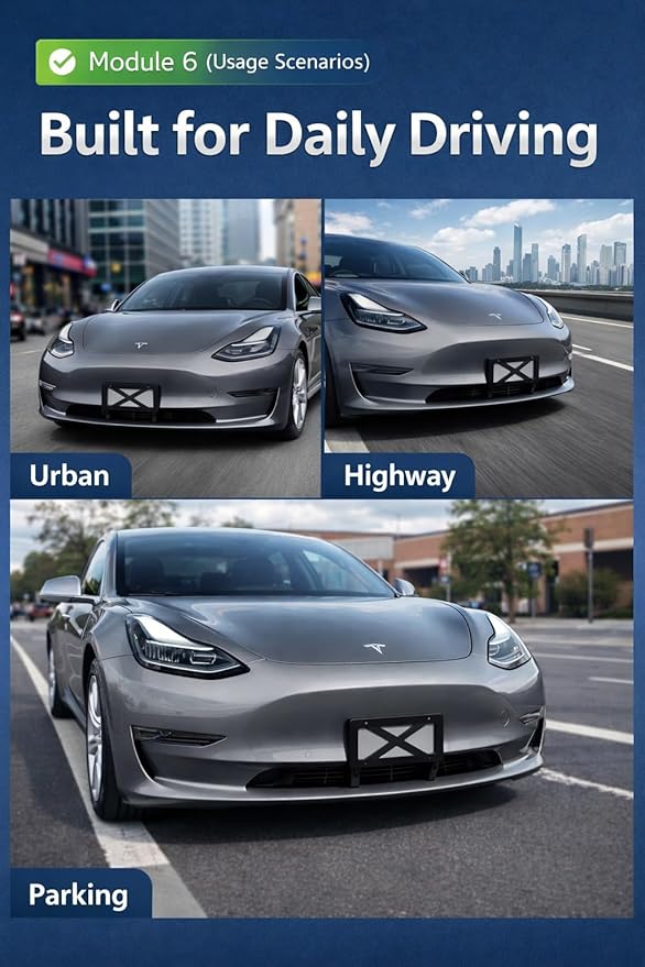 No Drill Front License Plate Mount for Tesla Model Y 2021-2024, Premium Front License Plate Holder Bracket, Camera-Safe License Plate Frame, Secure & Scratch-Free Install【for 2021-2024 Tesla Model Y】