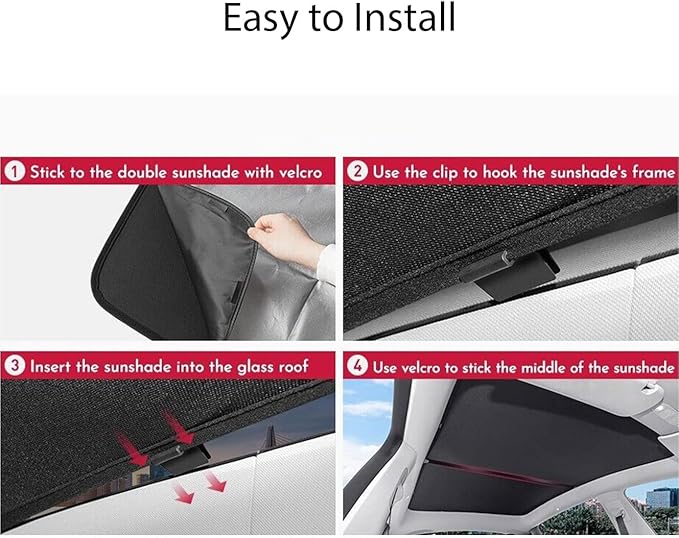Sunshade for Tesla Model 3 (2024) - Sunshade Roof Window Insulation UV Rays Protection Front and Rear Top Windows Sun Shade Skylight Reflective Covers (Black)