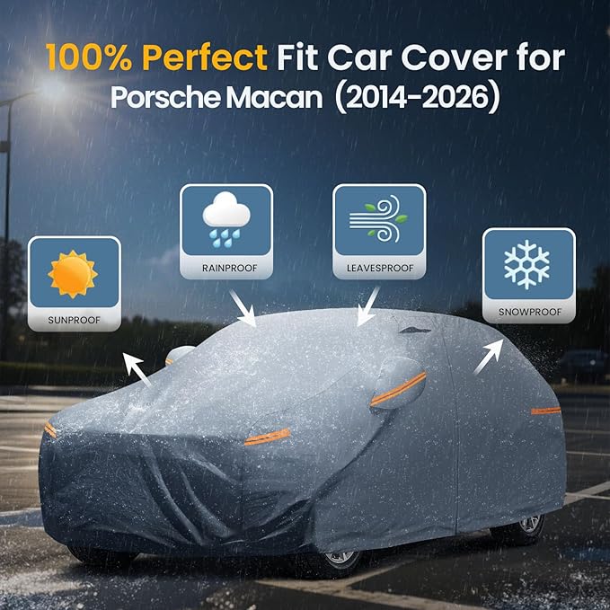 Waterproof Porsche Macan(2014-2026) Car Cover with Breathable Vents, [2025 Upgrade] Premium Covers with Cotton Liner and Zipper Door,Sun Rain Snow Dust Uv Protection.(Gift with Towel)