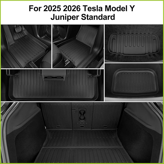 Floor Mats for 2026 2025 Tesla Model Y Juniper Standard Only, Full Coverage All Weather Floor Mat Cargo Liner Frunk Backrest Mats Juniper Accessories (Not for Premium and Performance)