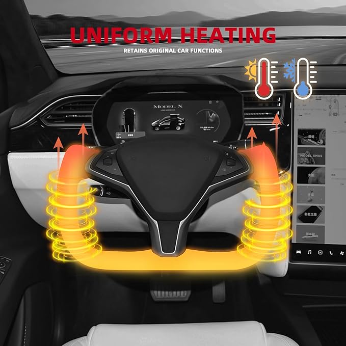 Yoke Steering Wheel, Black Microfiber Smooth Leather with Side Glossy Carbon Fiber for Tesla Model X 2016-2020,For Tesla Model S 2014-2020 With Heating Function