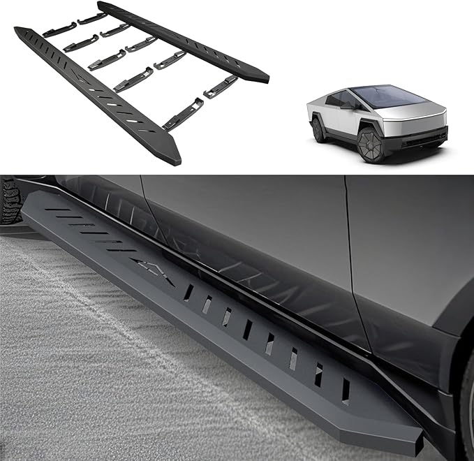 2Pcs Running Boards Compatible with Tesla Cybertruck – 800lbs Load Capacity, Heavy-Duty Carbon Steel Side Steps with All-Weather Anti-Slip Design, Bolt-On Installation, Hollow Style Accessory