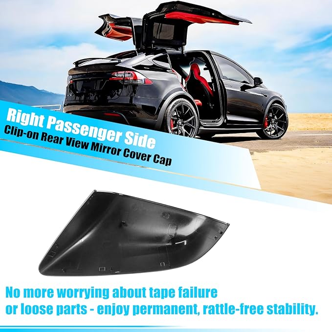 Jaronx Compatible with Tesla Model X Mirror Cover Replacement 2016-2025, Right Passenger Side Clip-on Rear View Mirror Cover Cap for Tesla Model X Accessories 1054431-00-D (Black)