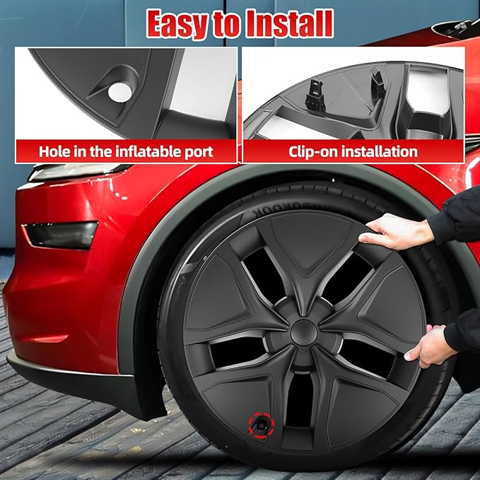 19" Wheel Covers Compatible with Tesla Model Y 2025-2026 Wheel Center caps Black Rims Matte Black ABS Hubcaps Snap-On 19-inch Wheel Compatible with Tesla Y Juniper 2026