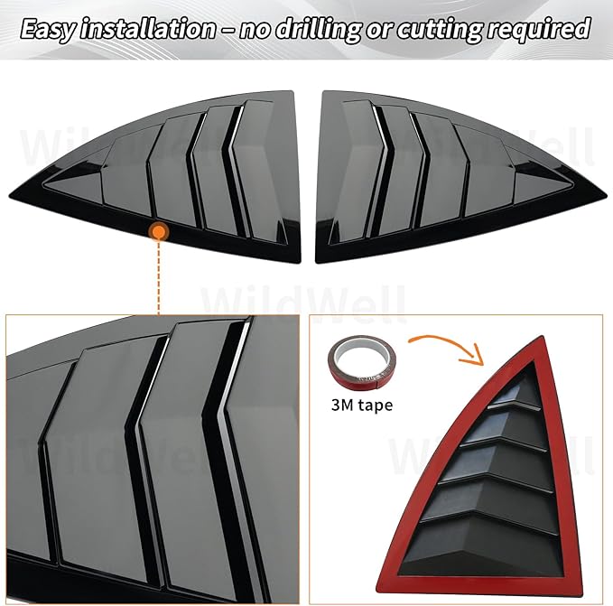 WildWell Rear Side Window Louver Cover for 2020-2026 Tesla Model Y & Model Y Juniper, Side Window Louver Air Vent Scoop Sunshade Covers Exterior Accessories Glossy Black
