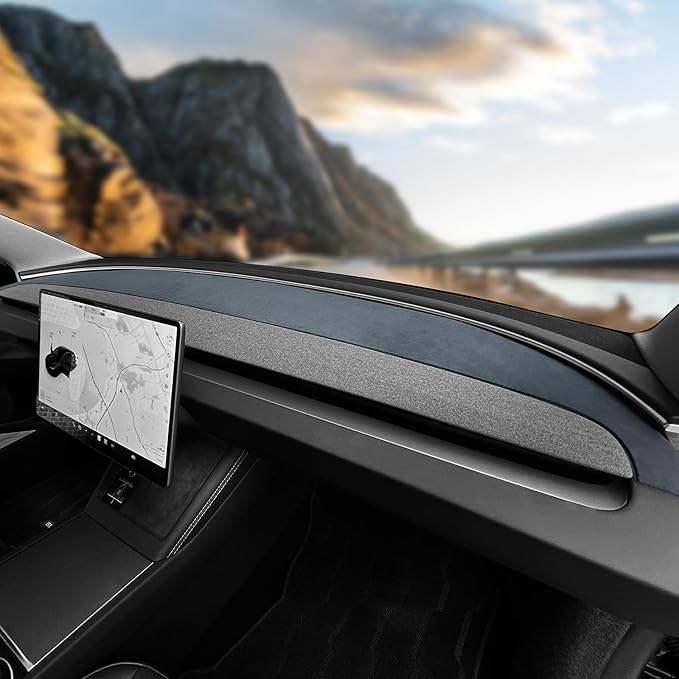 for Tesla Model 3 2024 Dashboard Cover Flannel Nonslip Car Dash Board Mat Decorative Cushion Light-Proof Pad Sunshade No-Glare Interior Auto Accessories (Dashboard Mat)