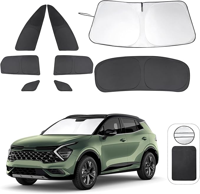 8PCS Windshield Sun Shade Custom Fit for 2023 2024 2025 2026 Kia Sportage NQ5 Accessories Foldable Sunshade Side Rear Window Shade Cover Full Set Privacy Protection Keeps Car Cool