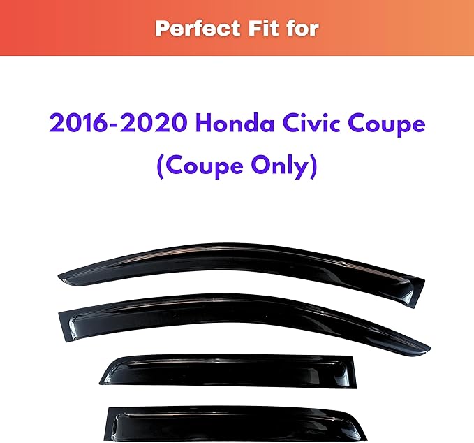 KPY Rain Guards Fit for 2016-2020 Honda Civic Coupe, Out-Channel Window Visors Vent Wind Deflectors 4PC, Car Accessories for 16-20 Civic Coupe (Coupe Only)