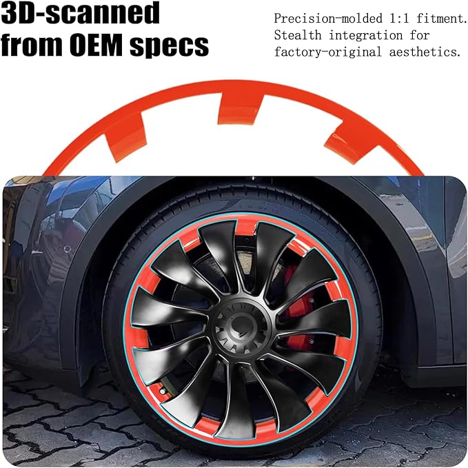 Wheel Rim Protect for Tesla Model Y 21" (2020-2024), Easy-Install Hubcaps Wheel Cover, Scratch-Resistant Car Tire Trim Rings, Stylish Design for Induction Wheels, Tangerine 4Pcs Model Y Accessories