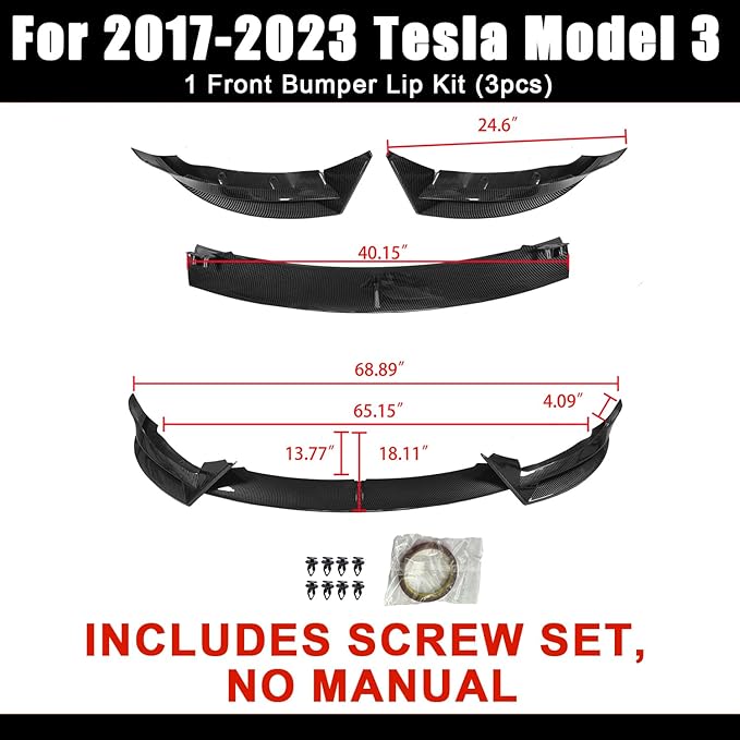 Front Bumper Lip Splitter Spoiler for 2017-2023 Tesla Model 3 Front Lip Air Dam Chin Spoiler Body Kit for Model 3 Accessories (Carbon Fiber Style)