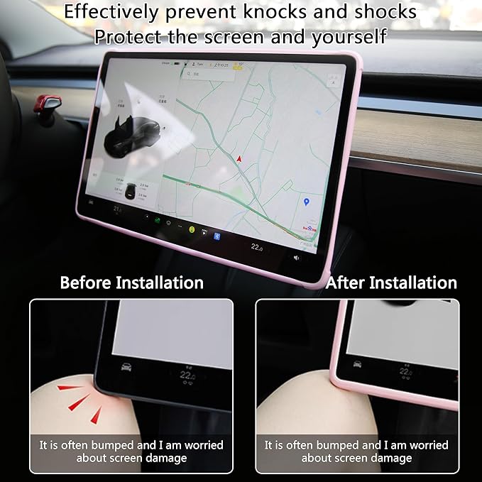 3PCS Center Console Accessories for Tesla Model Y 2021-2024 and Model 3 2021-2023 Cup Holder Insert, Screen Edge Protector Frame, Silicone Wireless Charger Mat, Pink