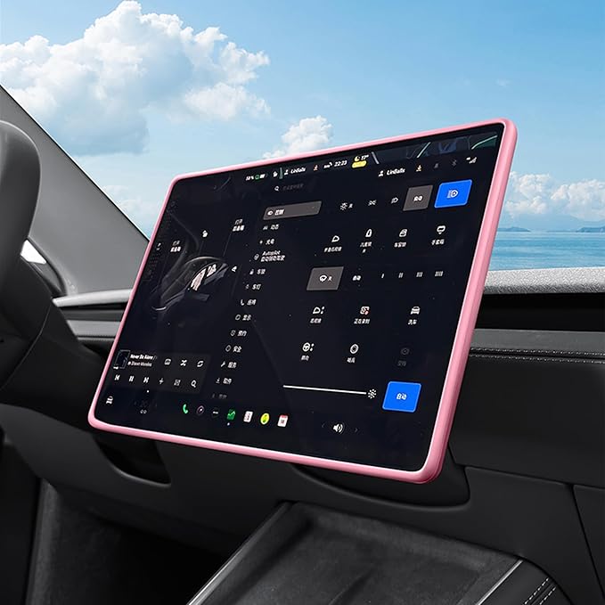 3PCS Center Console Accessories for Tesla New Model Y Juniper 2026 2025 Model 3 Highland 2024 Cup Holder Insert, Screen Edge Protector Frame, Wireless Charger Mat Silicone, Pink
