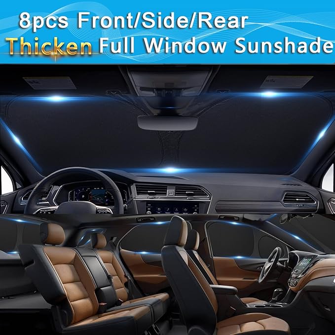 KMF 8pcs Thicken Car Window Shades for Toyota 4Runner 2010-2024 Accessories, 4Runner Windshield Sun Shade Full Window Covers for Side Rear, UV Block and Blackout Protect Privacy for Car Camping