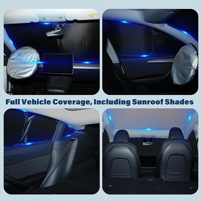 10PCS Sunshade Roof & Full Windshield Side Window for 2024-2025 Tesla Model 3, Heat Insulation Foldable Sun Shade Cover Camping Privacy Accessories with Storage Bag