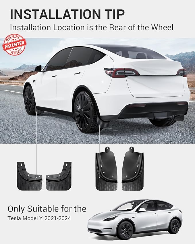 BASENOR Tesla Model Y Mud Flaps Splash Guards Fenders [No Drilling No Tape] [Paint Protection] All Weather Tire Protector Splash Guards Mudflaps for Model Y 2020-2024 Exterior Accessories