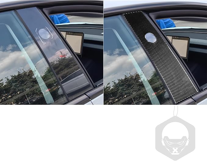 Carbon Fiber Sticker Car Pillar Posts Door Window Panel Cover Car Exterior Trim Compatible with Tesla Model 3 2024 2025 Accessories Decorative Sticker Anti-Kick Film Style B