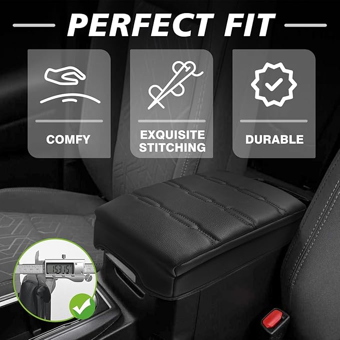 Muslogy Center Console Armrest Cover Fit for Toyota Tacoma 2016-2023 Accessories, Comfort Armrest Pad Console Lid Cushion Vegan Leather 1-Inch Extra Thick