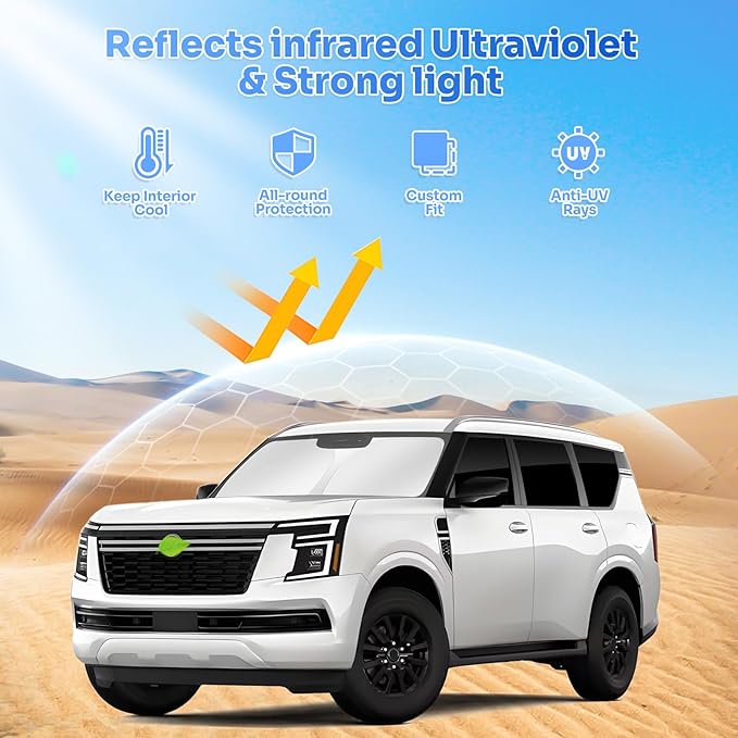 Sunshades for 2025 2026 Nissan Armada Accessories Windshield Sun Shade Side Rear Window Shade Cover Sun Visor Shield Privacy Protection for Camping Keep Vehicle Cool Black 8PCS