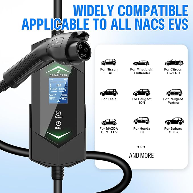 Level 2 Ev Charger for SAE J1772(Plug-Play),40A Fast Charging,220V-240V NEMA 14-50P Plug,25ft Cable ETL Certified,Delay Timer LCD Display,Portable Electric Vehicle Charging Station for Home Level 2