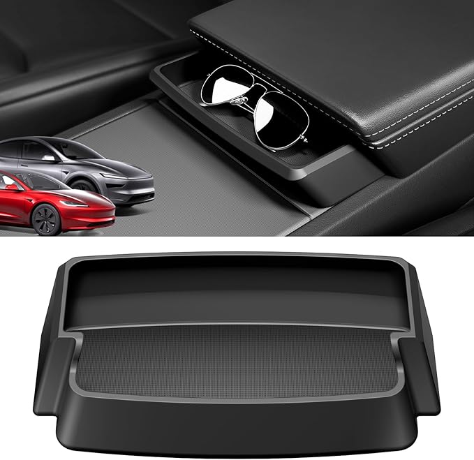 Wigoo Tesla Model Y Juniper & Model 3 Highland Center Console Sunglasses Holder [Extra Space & Stays Firmly] Armrest Key Card Storage Box for Model 3 2024~2026 & Model Y Juniper Accessories