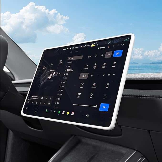 3PCS Center Console Accessories for Tesla New Model Y Juniper 2026 2025 Model 3 Highland 2024 Cup Holder Insert, Screen Edge Protector Frame, Wireless Charger Mat Silicone, White