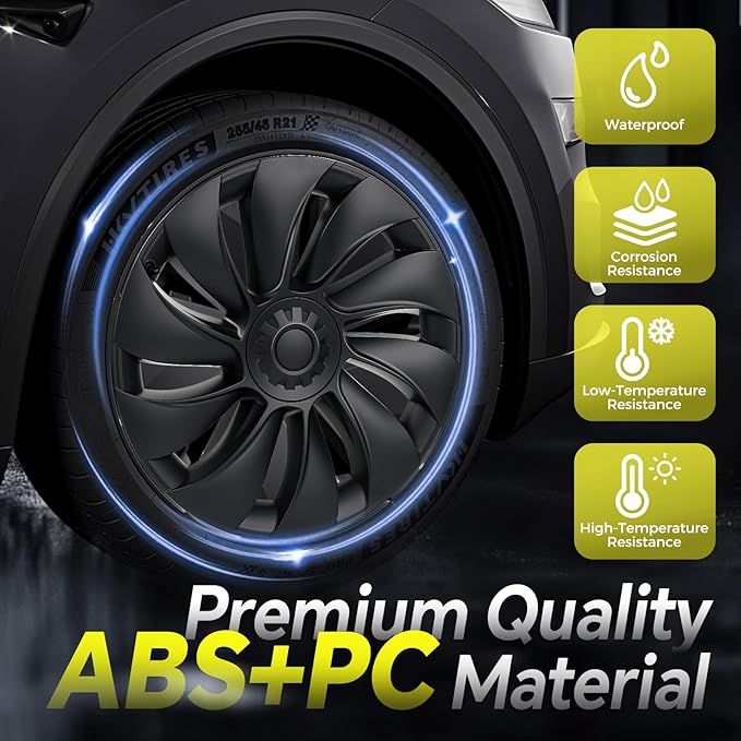Tesla Model Y Juniper 19 Inch 4 Pcs Wheel Covers - Matte Black ABS Hubcaps with Rim Protectors | Replacement Compatible with 2025 2026 Model Y Juniper, not Compatible with Tesla Y 2021-2024