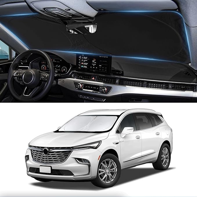 Custom fit Enclave Windshield Sunshade for 2018-2024 2025 Buick Enclave Accessories 2-Layer Front Window Shades Cover for Windshield Sun Visor Screen Protector 210T Reflective Blocks UV Rays