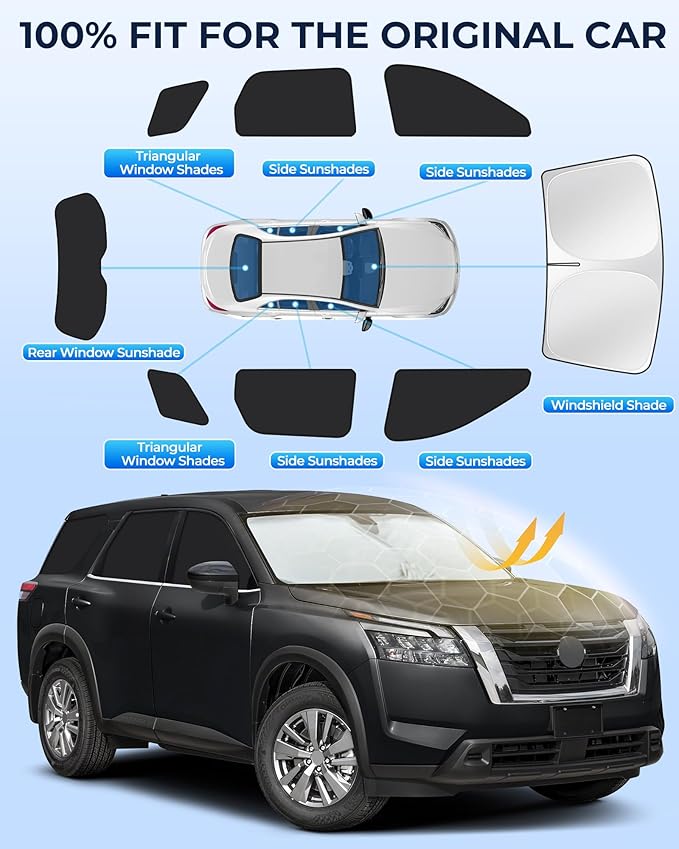 for Nissan Pathfinder 2022–2025 Car Window Shades, 8pcs Privacy Sun Shade Set for Front Windshield Side and Rear Windows, Full Window Covers Keeps Vehicle Cool for Camping Napping