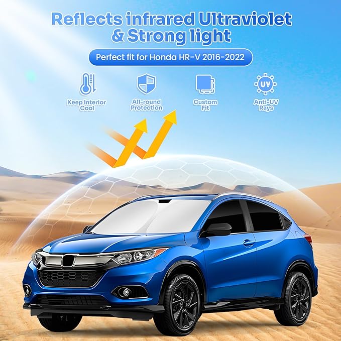 Window Shades for Honda HRV 2016-2022 HR-V Accessories Windshield Sun Shade Side Rear Window Cover Sunshade Sun Visor Shield Privacy Protection for Camping Keep Vehicle Cool Black 6PCS