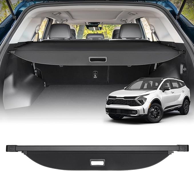 Powerty Cargo Cover for 2023-2025 2026 Kia Sportage Accessories, Canvas Texture Retractable Rear Trunk Cargo Luggage Cover Security Shield Shade