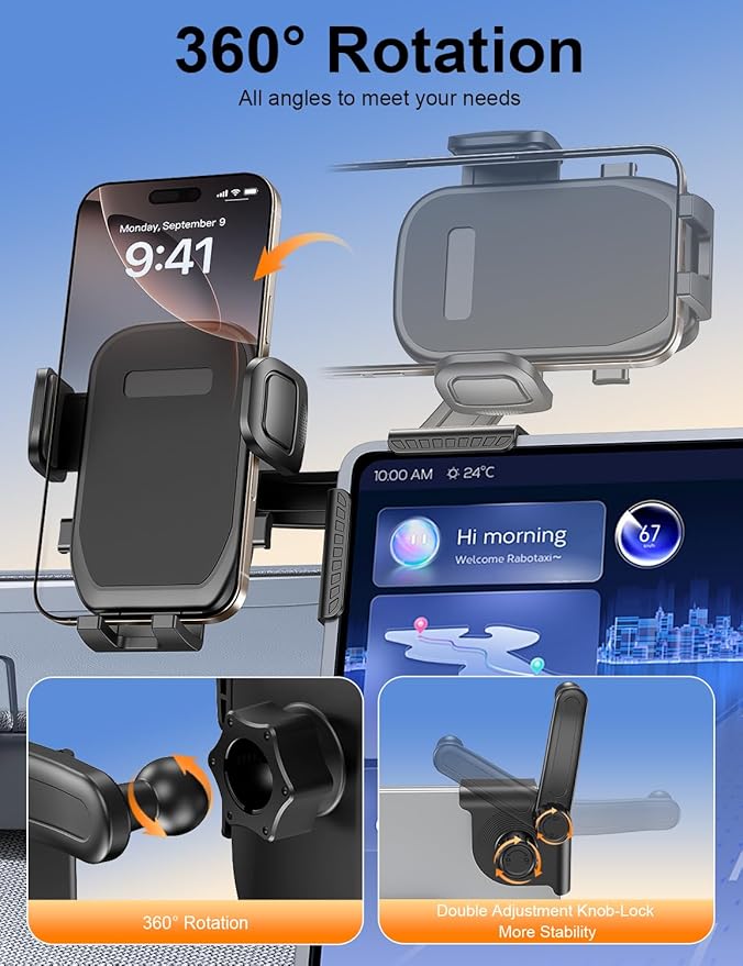 Tesla Phone Mount, 360° Adjustable Universal Tesla Model Y Accessories, Phone Holders for Your car for Tesla Model 3/Y/S/X/Cybertruck Screen, Non-Adhesive for Car Phone Holder Fits All Phone