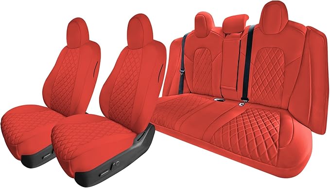 FH Group Custom Fit Car Seat Covers Specifically Made for 2017–2023 Tesla Model 3 Full Set Solid Red Ultraflex Neoprene Car Seat Covers, Waterproof Automotive Seat Covers, Tesla Accessories