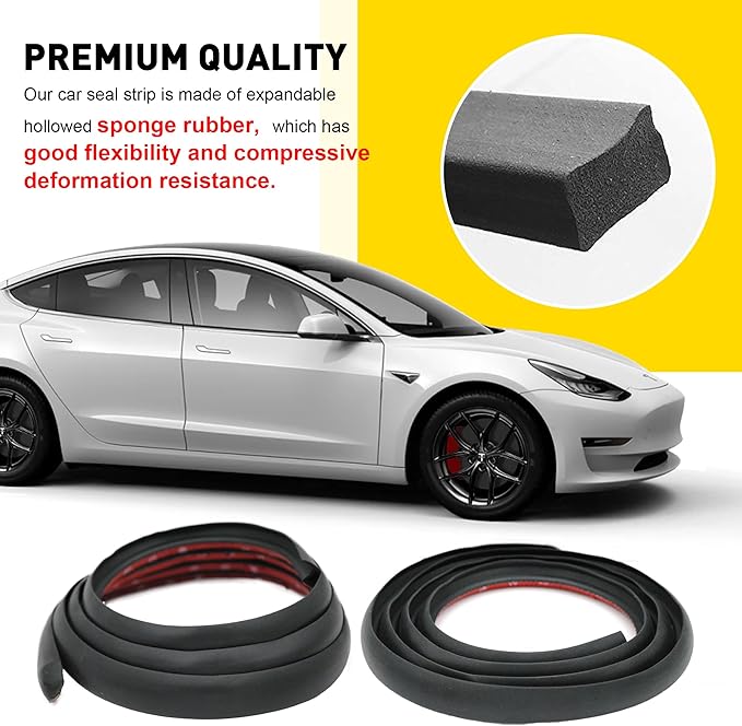 Car Weather Stripping for Tesla Model 3, Soundproof Seal for Wind Noise Reduction, Door & Trunk & A/B Pillar Rubber Seals