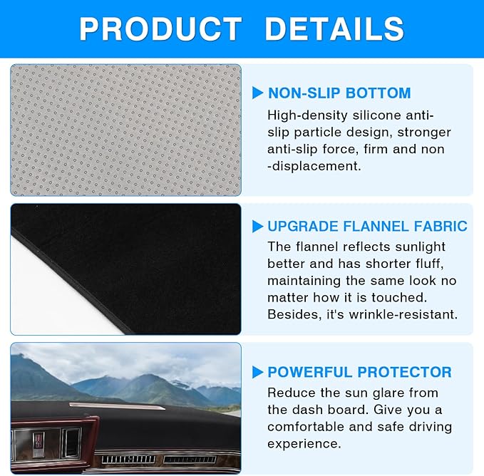 Autorder Dashboard Cover Mat for Olds Oldsmobile Cutlass Calais Accessories Dash Cover Upgrade Flannel Dash Mat Sunshade Glare UV Rays Protector