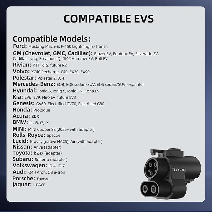 ELEGRP NACS to CCS Adapter, 500A/1000V DC Fast Charging, Tesla Supercharger to CCS EV Charger Adapter, Compatible with Ford, GM, Nissan, Rivian EVs, Local Customer Support & Free Carry Bag