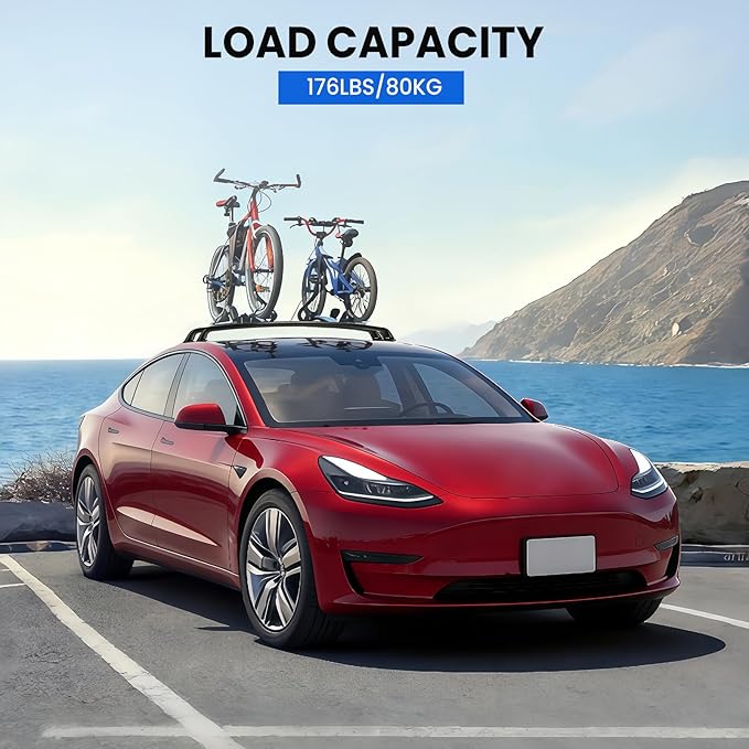 2PCS Cross Bar Roof Racks Compatible with 2019-2025 Tesla Model 3, 176LB Load Capacity, Lockable Luggage Cargo Rails Carrier Accessories Fits Bikes Kayaks Ski Tent Roof Box