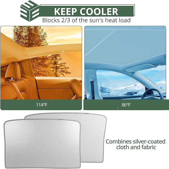 EYPINS Model Y Sunshade Roof Cover for Tesla 2020-2025, Heat & UV Protection Sun Shade for Tesla Model Y Accessories (Silver)