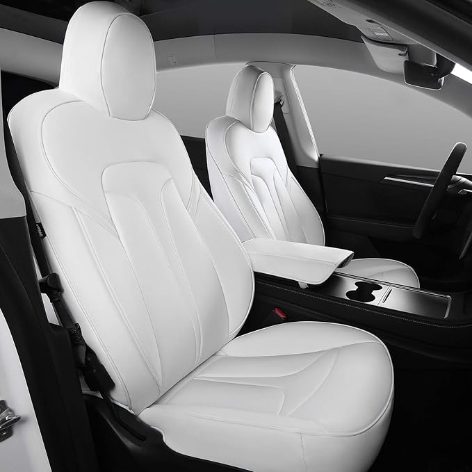 Xipoo Seat Cover Compatible with Tesla Model Y Seat Cover Nappa Leather Car Seat Covers Seat Protector Replacement for 2020-2023 Tesla Model Y Accessories(White-Nappa, Fully Wrapped 12 Pcs)
