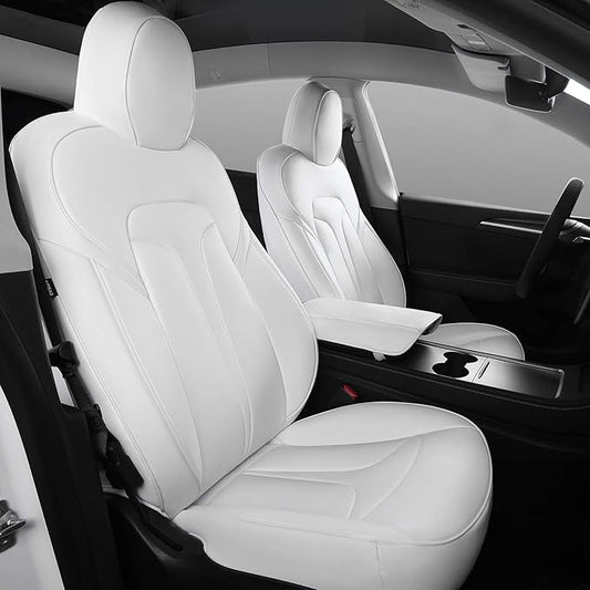 Xipoo Seat Cover Compatible with Tesla Model Y Seat Cover Nappa Leather Car Seat Covers Seat Protector Replacement for 2020-2023 Tesla Model Y Accessories(White-Nappa, Fully Wrapped 12 Pcs)
