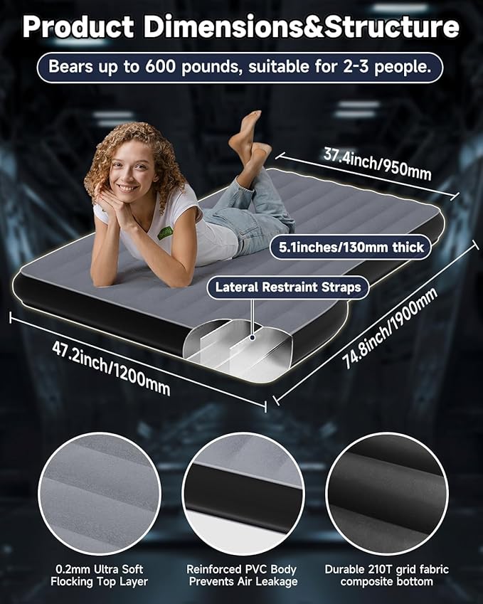Umbrauto Custom Fit Air Mattress for Tesla Model Y/Juniper, 2026 Upgraded Inflatable Camping Bed for Back Trunk, Soft Flocking Surface+Reinforced Bottom Sleeping Pad w/Pump for Outdoor Travel