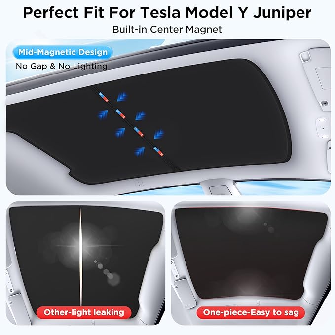 2026 Upgrade for Tesla New Model Y Juniper 2025 2026 Sunshade Roof [No Sag,Ice-Crystal Cooling Coatings] Heat Insulation Glass Roof Sun Shade for Tesla Model Y Accessories 2025 2026 Black