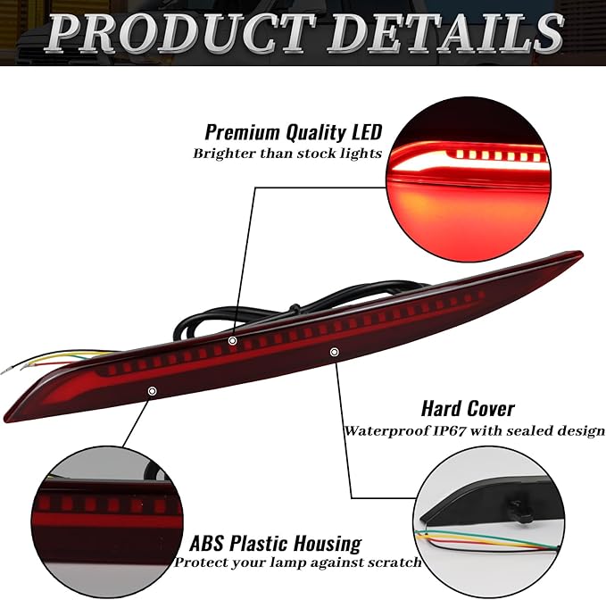 Red housing LED Rear Bumper Reflector Lights for Tesla Model 3 2017-2023 Functions as DRL Brake Light with Sequential turn signal Fog Lamps Accessories (Red Style)