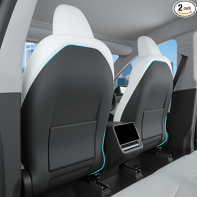 Seat Back Kick Protector for Tesla Model Y Model 3 Model S Model X Leather Backseat Mats for Kids Wear-Resistant Back Seat Cover with Extra Organizer Pocket 2 PCS -Black