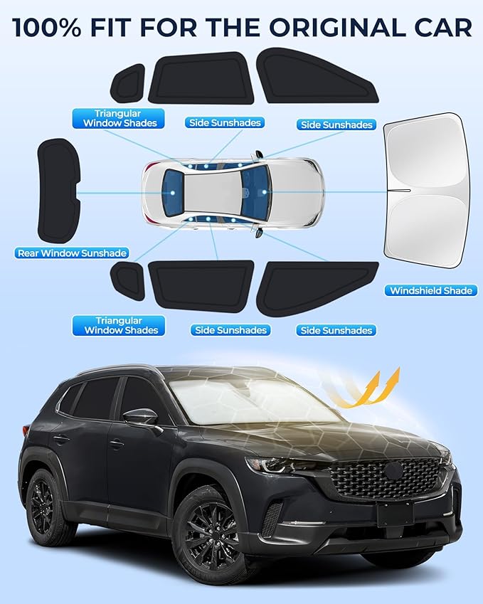 for Mazda CX-50 2023-2026 Car Window Shades, 8pcs Privacy Sun Shade Set for Front Windshield Side and Rear Windows, Full Window Covers Keeps Vehicle Cool for Camping Napping